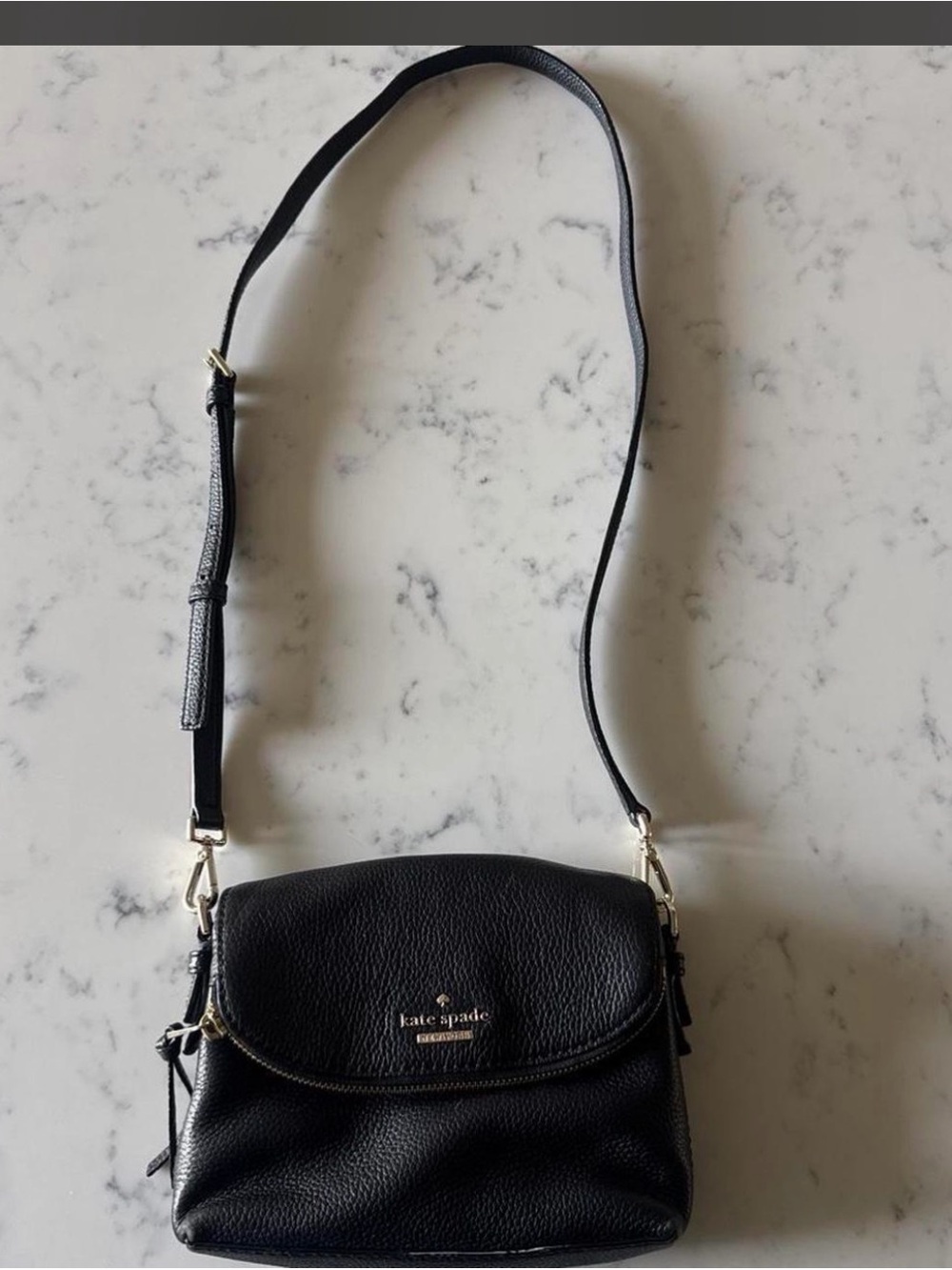 kate spade Black Pebbled Leather Flap Crossbody Bag